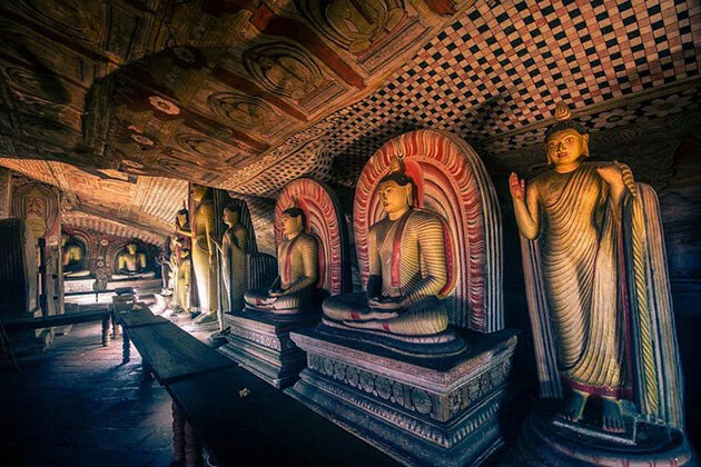 The Dambulla Cave Temple, often known as the Royal Rock Temple